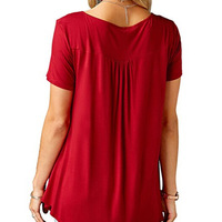 Solid Color Button Loose Short Sleeve T-Shirt Top - Thumbnail 3