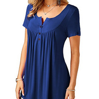 Solid Color Button Loose Short Sleeve T-Shirt Top - Thumbnail 2