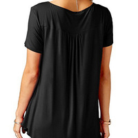 Solid Color Button Loose Short Sleeve T-Shirt Top - Thumbnail 4