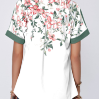 Elegant Floral Print Short Sleeve T-Shirt - Thumbnail 2