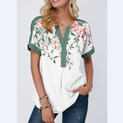 Elegant floral print short sleeve t-shirt
