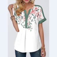 Elegant Floral Print Short Sleeve T-Shirt - Thumbnail 1