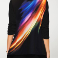 Printed Long Sleeve Round Neck Rainbow Color T Shirt - Thumbnail 2