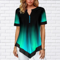 Split Neck Plaid Print Roll Tab Sleeve Blouse - Thumbnail 1