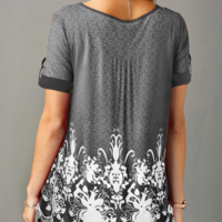 Printed Button Detail Short Sleeve T Shirt - Thumbnail 3