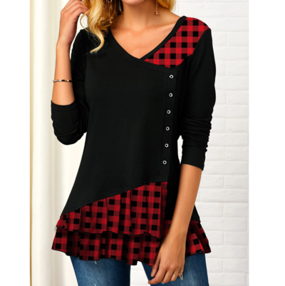 V Neck Printed Button Front T Shirt