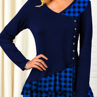 V Neck Printed Button Front T Shirt - Thumbnail 2