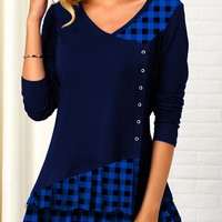 V Neck Printed Button Front T Shirt - Thumbnail 3