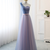 Blue v neck tulle long prom dress evening dress - Thumbnail 2