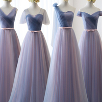 Blue v neck tulle long prom dress evening dress - Thumbnail 4