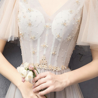 Champagne tulle beads prom dress evening dress - Thumbnail 6