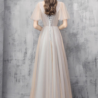 Champagne tulle beads prom dress evening dress - Thumbnail 8