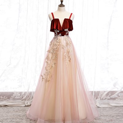 Cute tulle lace long prom dress evening dress - Thumbnail 3