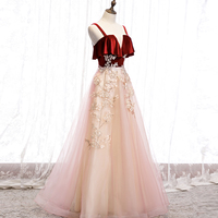 Cute tulle lace long prom dress evening dress - Thumbnail 1