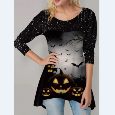 Retro halloween positioning flower long sleeve shirt