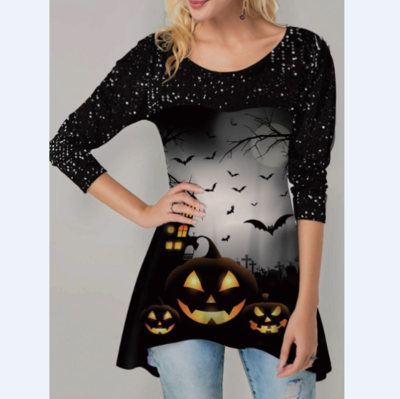 Retro Halloween Positioning Flower Long Sleeve Shirt