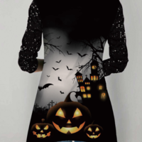 Retro Halloween Positioning Flower Long Sleeve Shirt - Thumbnail 2
