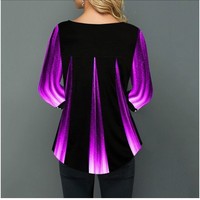 Gradient Button Detail Printed Round Neck T Shirt - Thumbnail 4