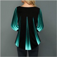 Gradient Button Detail Printed Round Neck T Shirt - Thumbnail 5