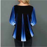 Gradient Button Detail Printed Round Neck T Shirt - Thumbnail 6