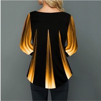 Gradient Button Detail Printed Round Neck T Shirt - Thumbnail 7