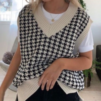 Free Shipping-OVERSIZED HOUNDSTOOTH KNIT SWEATER VEST - Thumbnail 1
