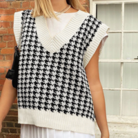 Free Shipping-OVERSIZED HOUNDSTOOTH KNIT SWEATER VEST - Thumbnail 3