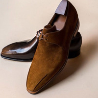 New Brown Handmade Lace Up Suede Stylish Formal Shoes,Wedding Shoes For Men - Thumbnail 1