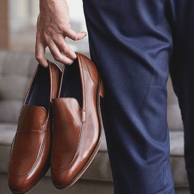 Luxury men's brown handmade leather loafer moccasin party wear shoes