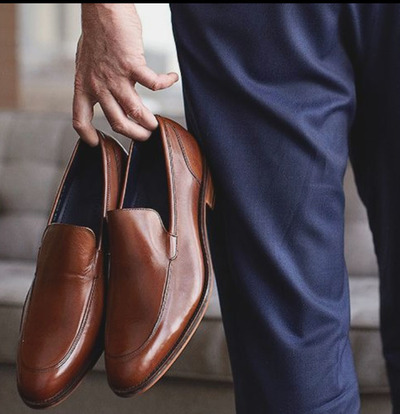 Luxury Men's Brown Handmade Leather Loafer Moccasin Party Wear Shoes