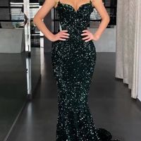 Sparkly Mermaid Sweetheart Spaghetti Straps Green Sequin Long Prom Evening Dresses - Thumbnail 1