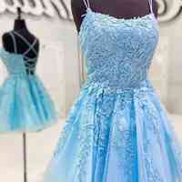 Pretty A-Line Scoop Cross Back Lace Homecoming Dresses,Short Prom Dresses - Thumbnail 1