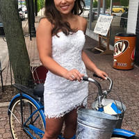 Sexy Bodycon Strapless Short Blue Lace Tight Homecoming Dresses - Thumbnail 2