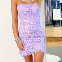 Sexy Bodycon Strapless Short Blue Lace Tight Homecoming Dresses - Thumbnail 4