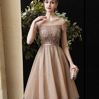 Gold tulle beads short prom dress party dress - Thumbnail 7