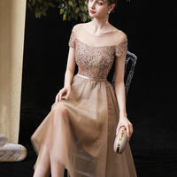 Gold tulle beads short prom dress party dress - Thumbnail 3