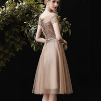 Gold tulle beads short prom dress party dress - Thumbnail 5