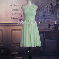 Popular One Shoulder Knee Length Chiffon Bridesmaid Dress