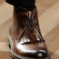 Handmade Two Tone Dark Brown Chukka Fringe Lace Up Boot - Thumbnail 1