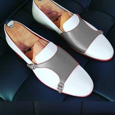 New handmade double monk men shoes in leather