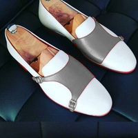 New Handmade Double Monk Men Shoes In Leather - Thumbnail 4