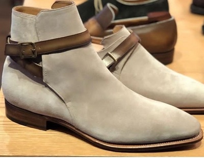 Handmade Men Beige Jodhpurs Buckle Boot