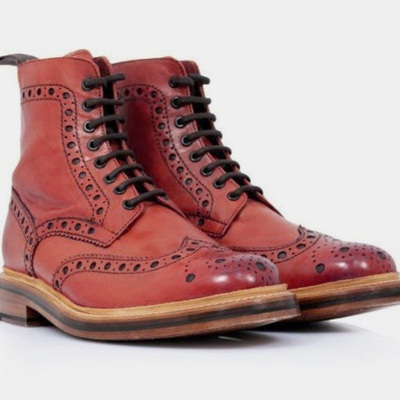 Red leather finishing ankle high lace up wingtip oxfords lace up walking wear christmas sale boot - Thumbnail 1