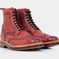 Red Leather Finishing Ankle High Lace Up Wingtip Oxfords Lace Up Walking Wear Christmas Sale Boot - Thumbnail 1