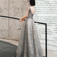 Gray v neck sequins long prom dress evening dress - Thumbnail 7