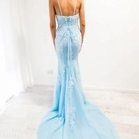 Baby Blue Mermaid Spaghetti Strap Prom Dress with Lace - Thumbnail 2