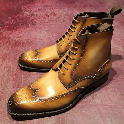 Handmade Tan Wing Tip Boot, Men's Leather Lace Up Ankle Boot, Formal Wear Oxford Boot