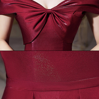 Shiny satin long prom dress burgundy evening dress - Thumbnail 4