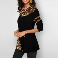 Leopard Print Long Sleeve Button Detail T Shirt - Thumbnail 2