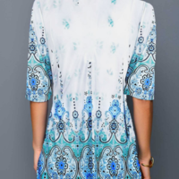 Print Split Neck Button Front Blouse - Thumbnail 3